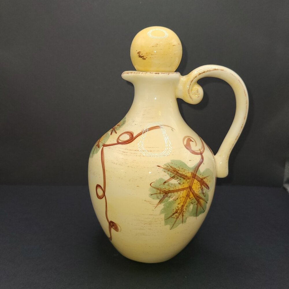 Vintage Vino Hand Painted Oil Decanter with Stopper
